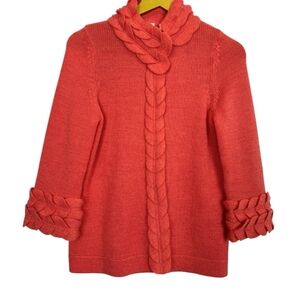 Anthropologie Moth Wool Whirlpetal Cardigan Jacket Small Applique Corsage Coral